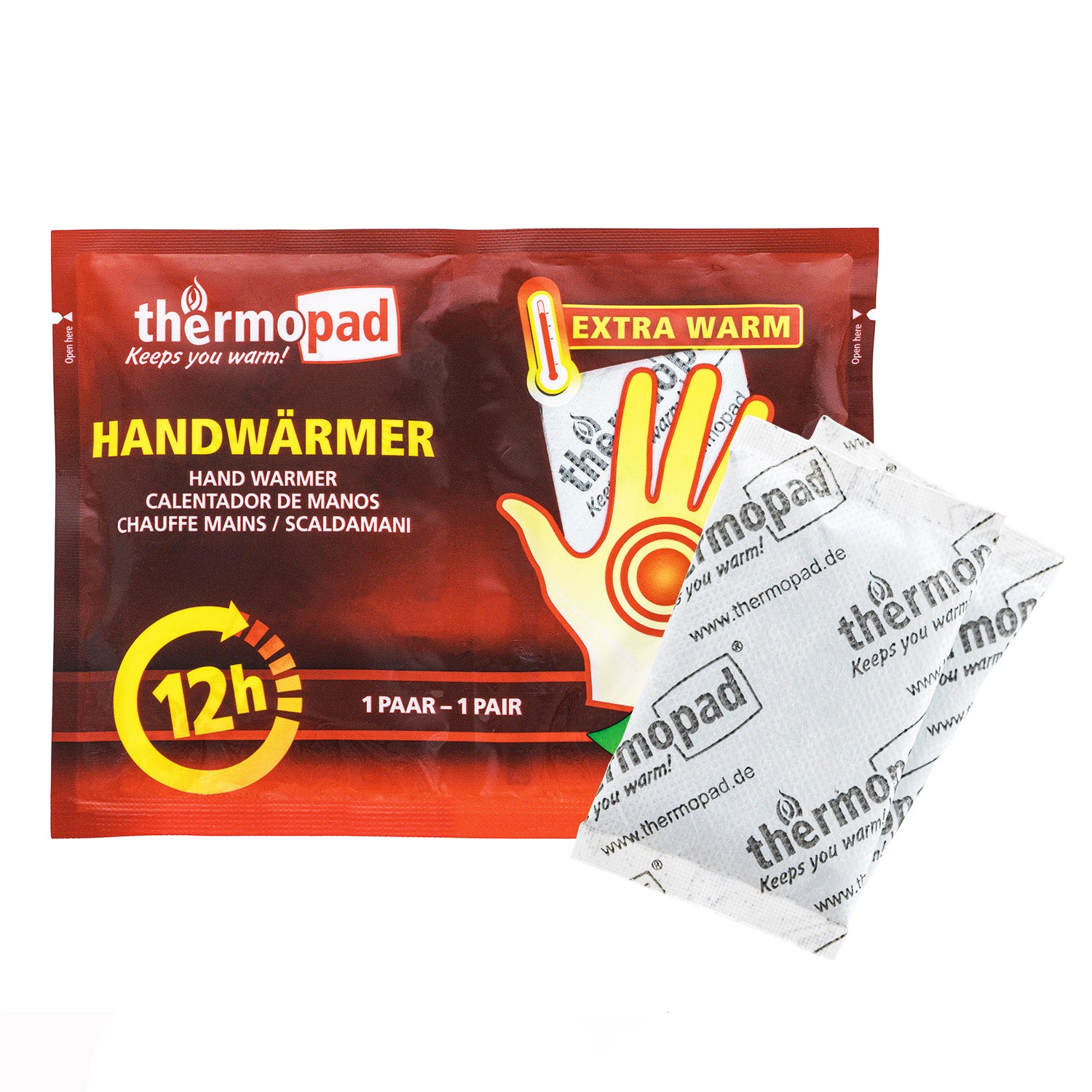 Luft-aktivierte Handwärmer für bis zu 12 Stunden warme Hände. Einfach auspacken und in Jacken- oder Hosentasche verwenden oder im Handschuh platzieren.